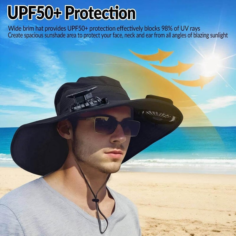 inkArts Solar Powered Fan Hat for Men Women Wide Brim Hat with 2 Fans UPF 50+ Outdoor Fishing Beach Sun Hat - Image 5
